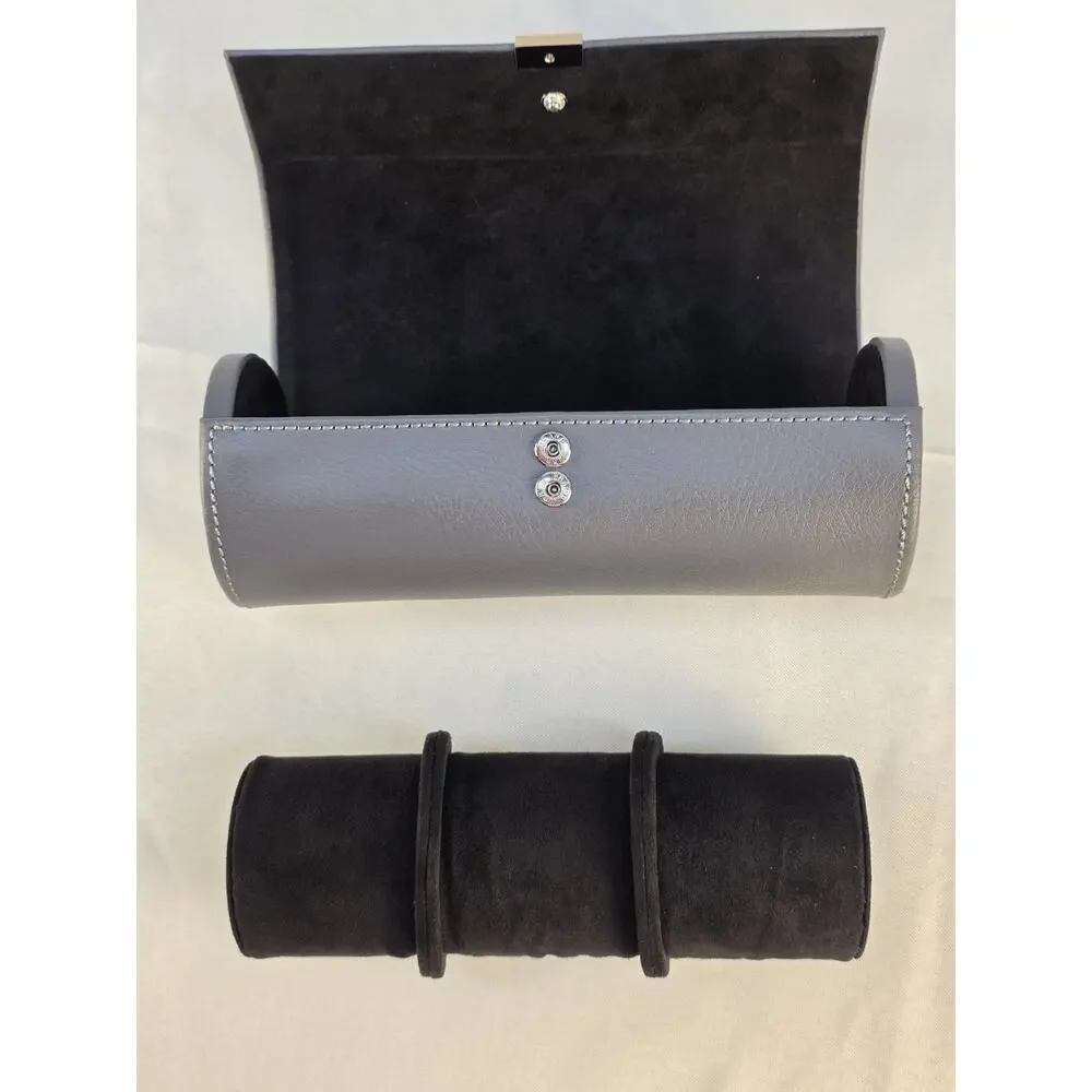 Wolf Howard Grey Leather Triple Watch Roll Traveling Jewelry Box New In Box